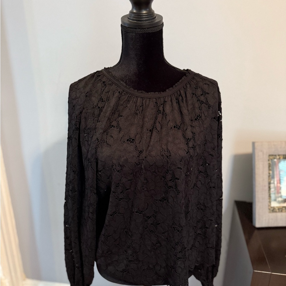 Free People Black Ruffled Long Sleeve Blouse